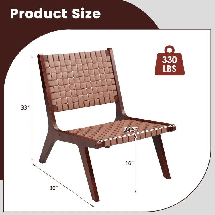 Fauteuils d'appoint en cuir tressé avec cadre en bois