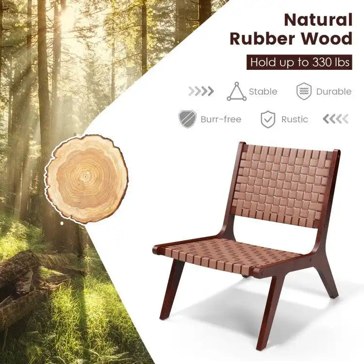 Fauteuils d'appoint en cuir tressé avec cadre en bois