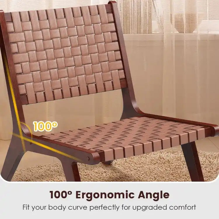 Fauteuils d'appoint en cuir tressé avec cadre en bois