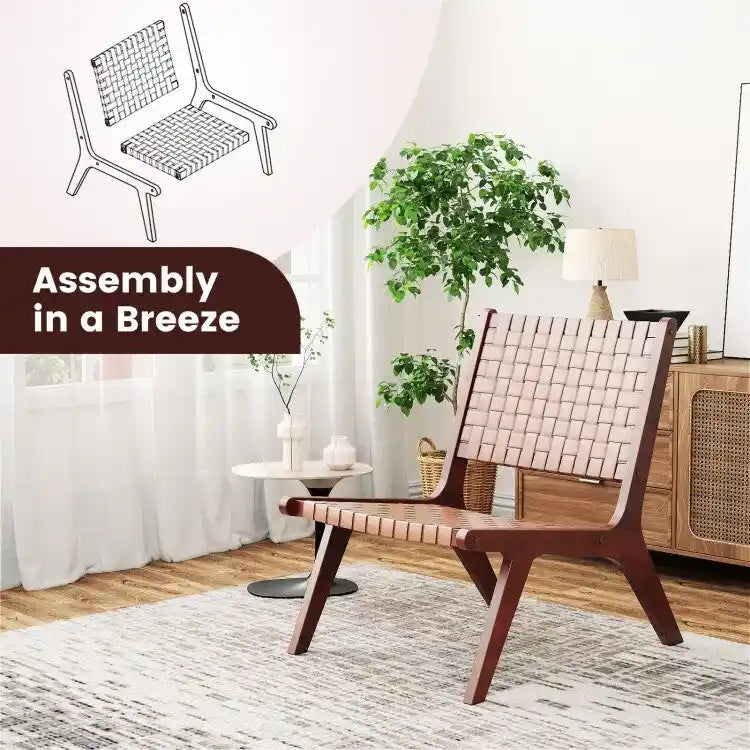 Fauteuils d'appoint en cuir tressé avec cadre en bois
