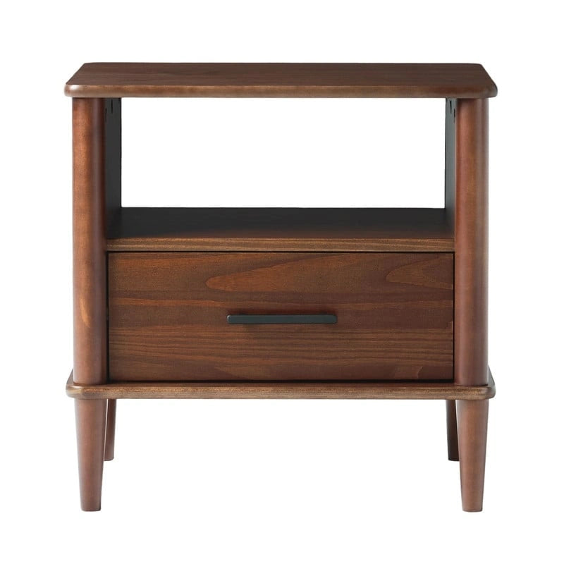 Table de chevet transitionnelle à fuseaux en bois massif