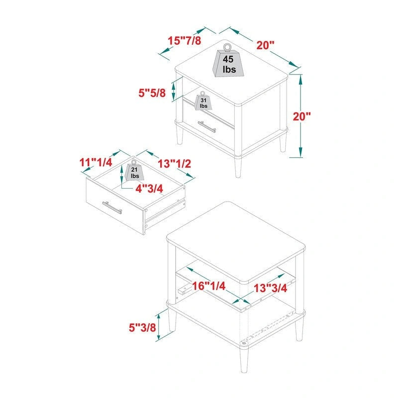 Table de chevet transitionnelle à fuseaux en bois massif
