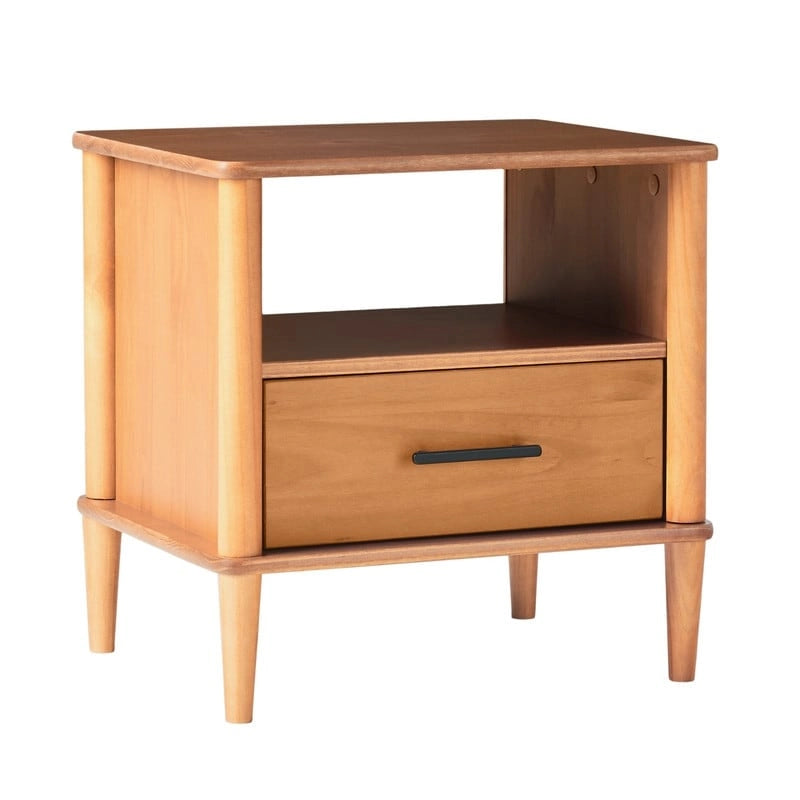 Table de chevet transitionnelle à fuseaux en bois massif