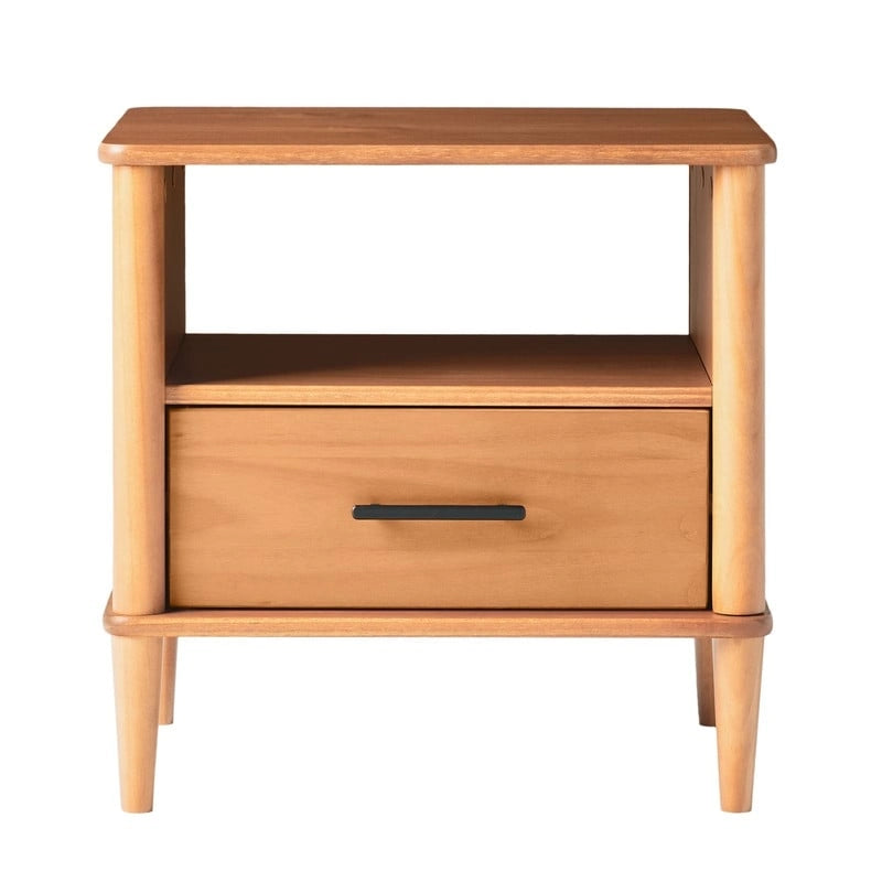 Table de chevet transitionnelle à fuseaux en bois massif