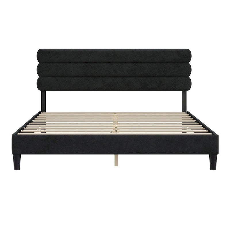 Cadre de lit King avec tête de lit, Lit plateforme robuste avec support à lattes en bois, Pas besoin de sommier tapissier, Foundation pour matelas, Montage facile