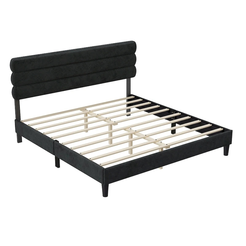 Cadre de lit King avec tête de lit, Lit plateforme robuste avec support à lattes en bois, Pas besoin de sommier tapissier, Foundation pour matelas, Montage facile