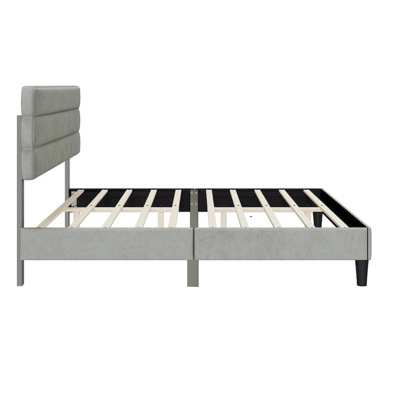 Cadre de lit King avec tête de lit, Lit plateforme robuste avec support à lattes en bois, Pas besoin de sommier tapissier, Foundation pour matelas, Montage facile