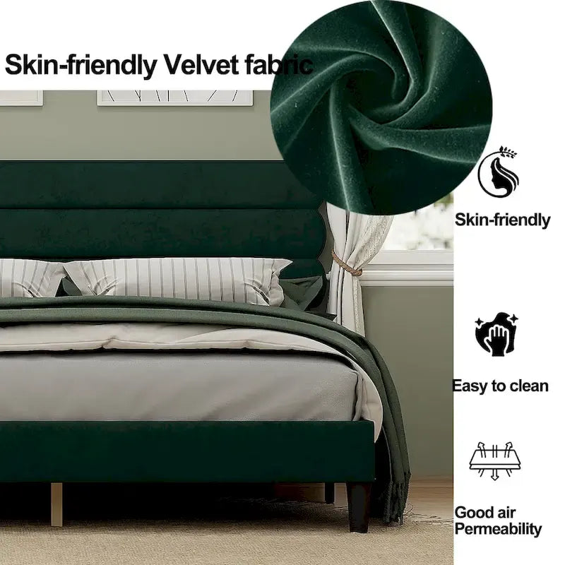 Cadre de lit King avec tête de lit, Lit plateforme robuste avec support à lattes en bois, Pas besoin de sommier tapissier, Foundation pour matelas, Montage facile