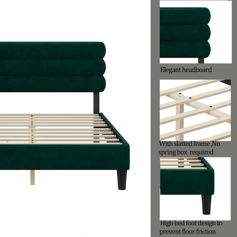 Cadre de lit King avec tête de lit, Lit plateforme robuste avec support à lattes en bois, Pas besoin de sommier tapissier, Foundation pour matelas, Montage facile