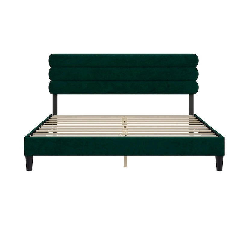 Cadre de lit King avec tête de lit, Lit plateforme robuste avec support à lattes en bois, Pas besoin de sommier tapissier, Foundation pour matelas, Montage facile