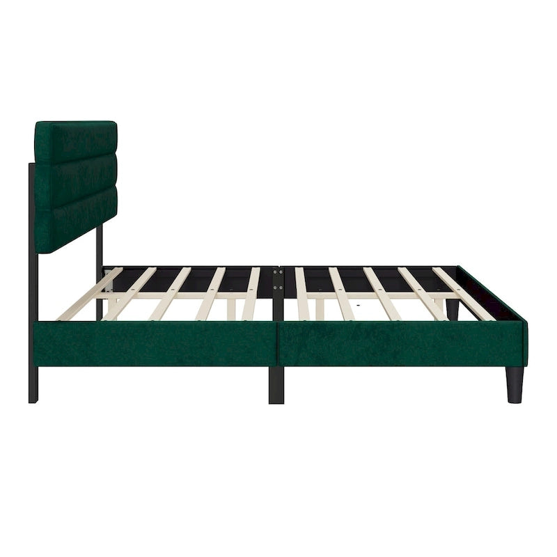 Cadre de lit King avec tête de lit, Lit plateforme robuste avec support à lattes en bois, Pas besoin de sommier tapissier, Foundation pour matelas, Montage facile