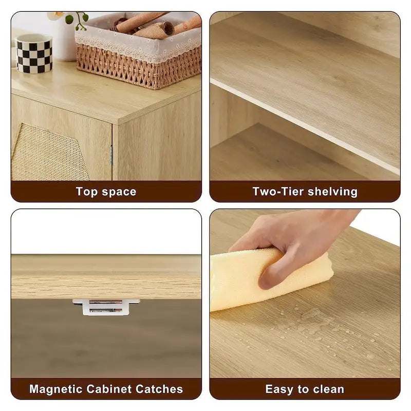 Meuble de rangement rustique avec 2 portes en rotin