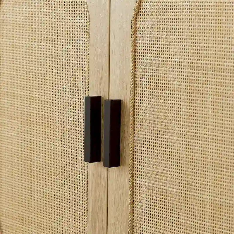 Meuble de rangement rustique avec 2 portes en rotin