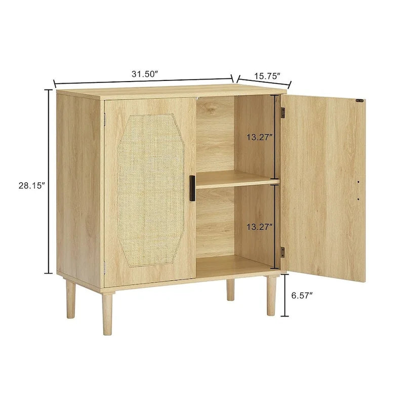 Meuble de rangement rustique avec 2 portes en rotin