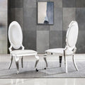 Chaises de salle à manger de luxe en cuir PU blanc avec pieds cabrioles argentés effet miroir