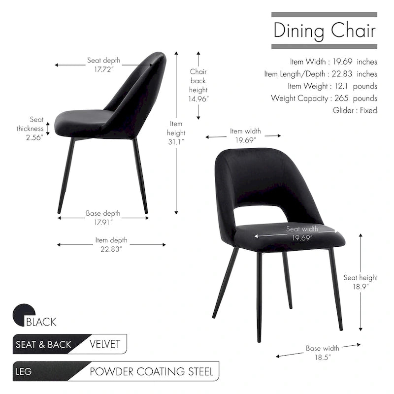 Chaises de salle à manger en velours avec pieds en acier, lot de 2