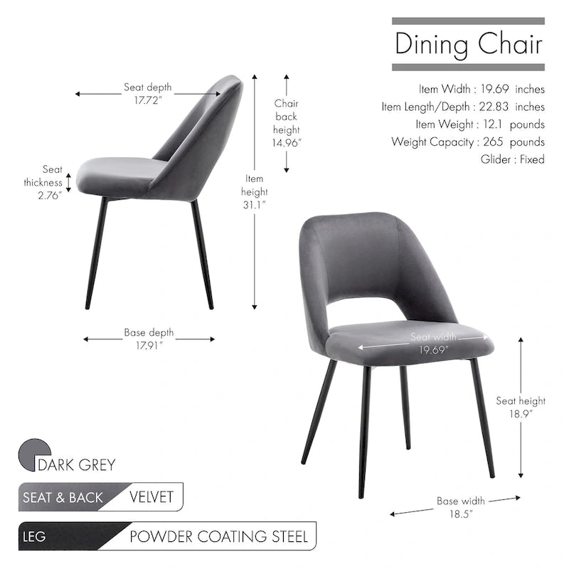 Chaises de salle à manger en velours avec pieds en acier, lot de 2