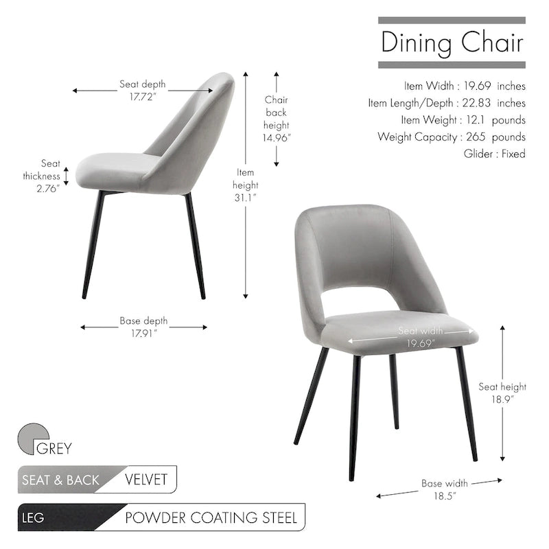 Chaises de salle à manger en velours avec pieds en acier, lot de 2