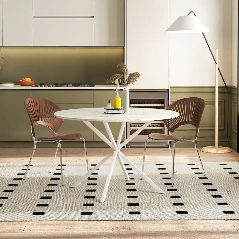 Table à manger ronde à pieds croisés, 47,24 po, style moderne