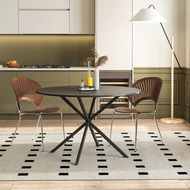 Table à manger ronde à pieds croisés, 47,24 po, style moderne