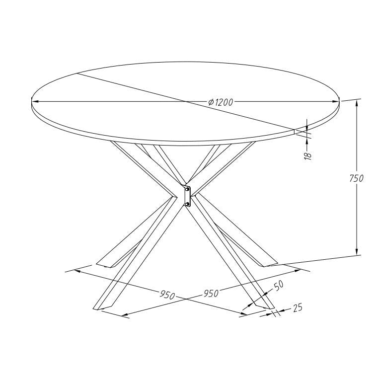 Table à manger ronde à pieds croisés, 47,24 po, style moderne