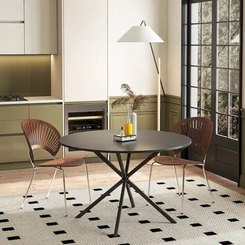 Table à manger ronde à pieds croisés, 47,24 po, style moderne