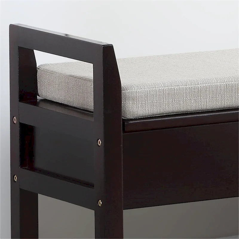 Banc à chaussures rembourré en tissu avec étagère et sièges relevables