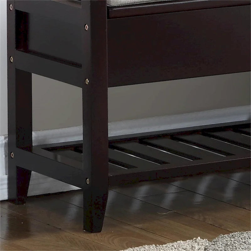 Banc à chaussures rembourré en tissu avec étagère et sièges relevables