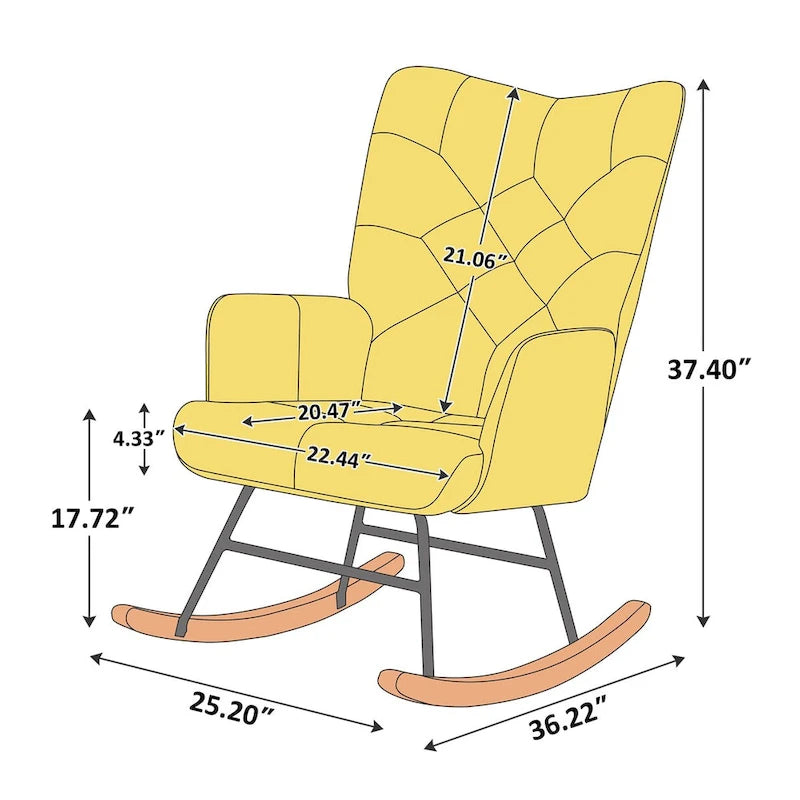 Fauteuil à bascule de puériculture capitonné en lin avec patchwork français large de 25,2 po et pieds en bois