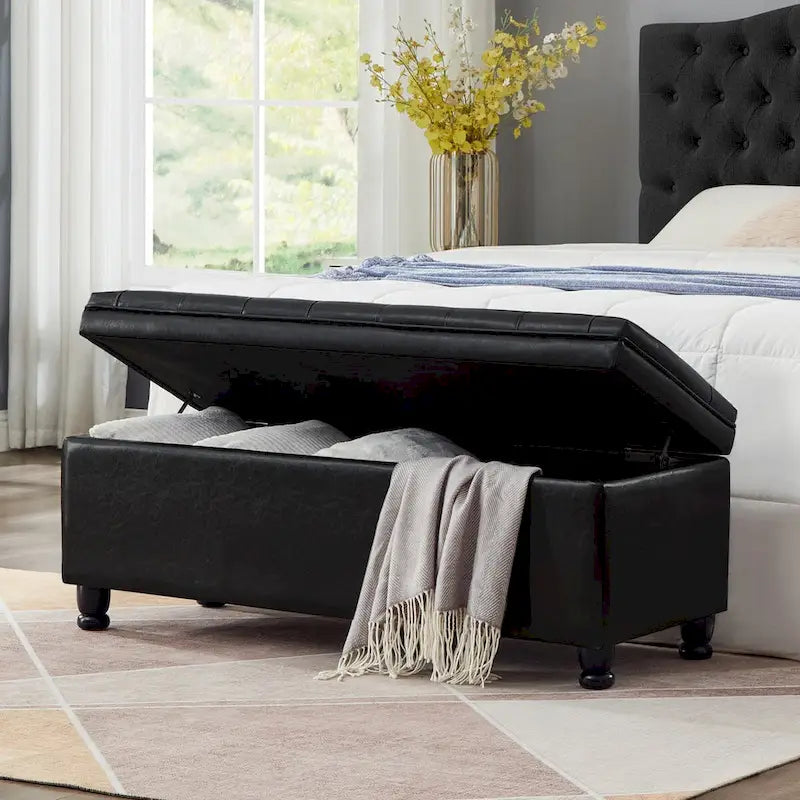 Upholstered tufted button storage bench