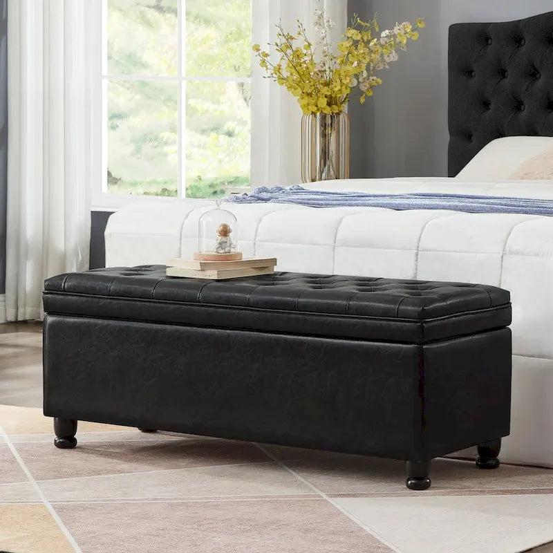 Banc de rangement capitonné avec boutons