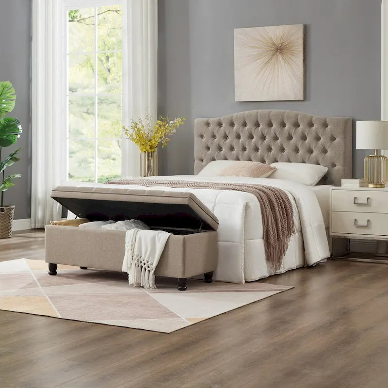 Banc de rangement capitonné avec boutons