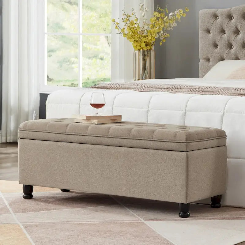 Banc de rangement capitonné avec boutons