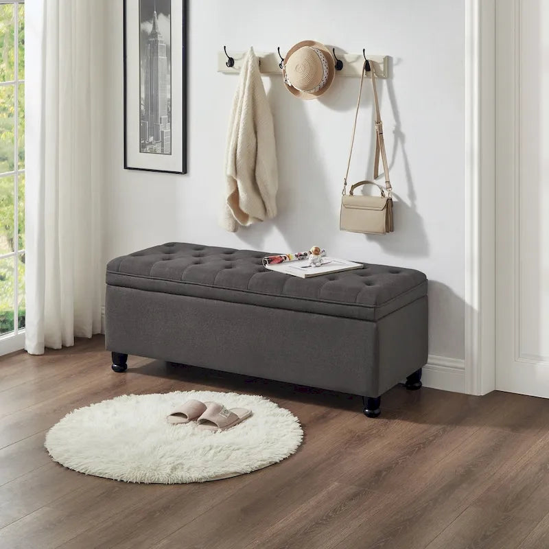 Banc de rangement capitonné avec boutons