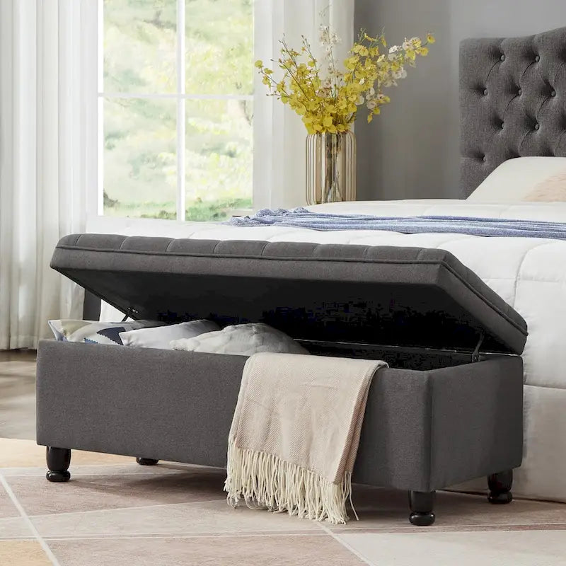 Banc de rangement capitonné avec boutons