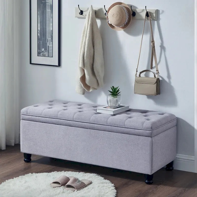 Banc de rangement capitonné avec boutons