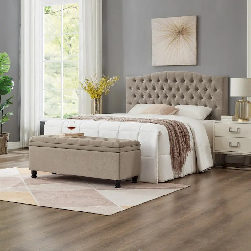 Banc de rangement capitonné avec boutons
