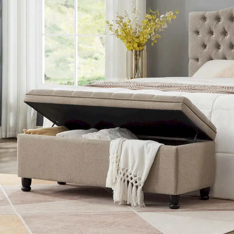 Banc de rangement capitonné avec boutons