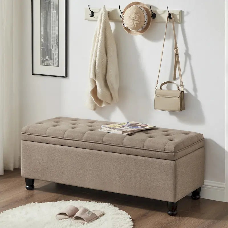Banc de rangement capitonné avec boutons