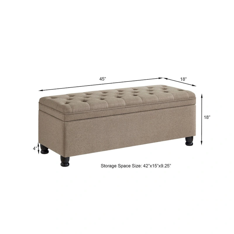 Banc de rangement capitonné avec boutons