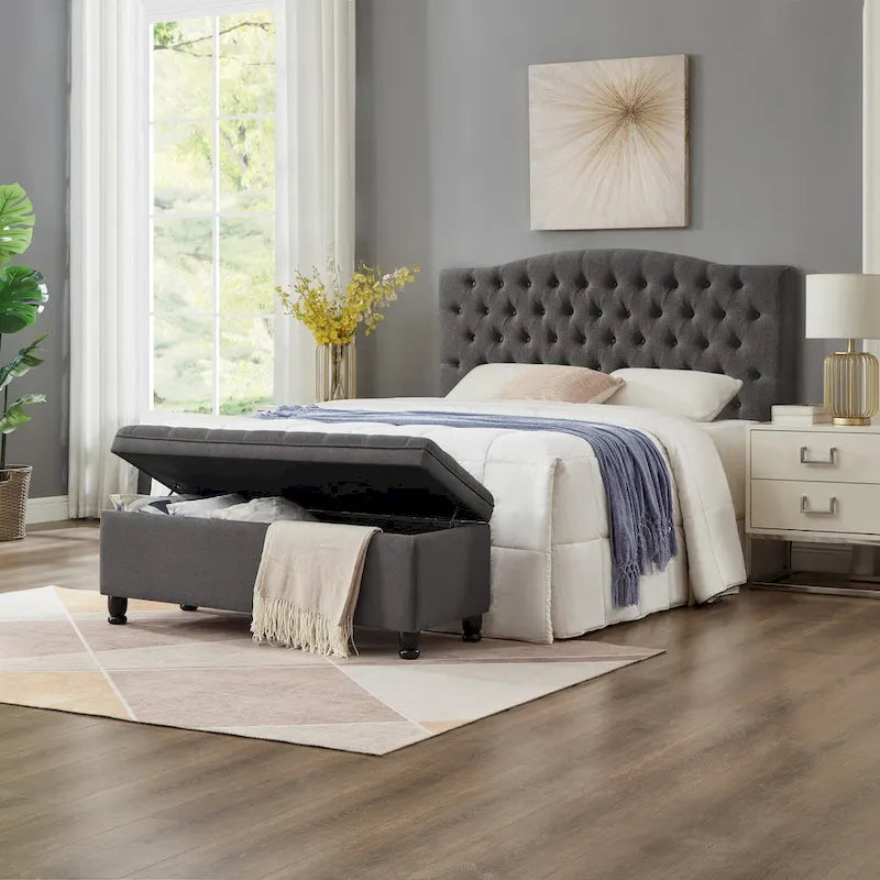 Banc de rangement capitonné avec boutons