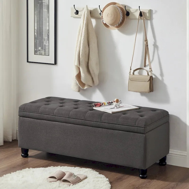 Banc de rangement capitonné avec boutons
