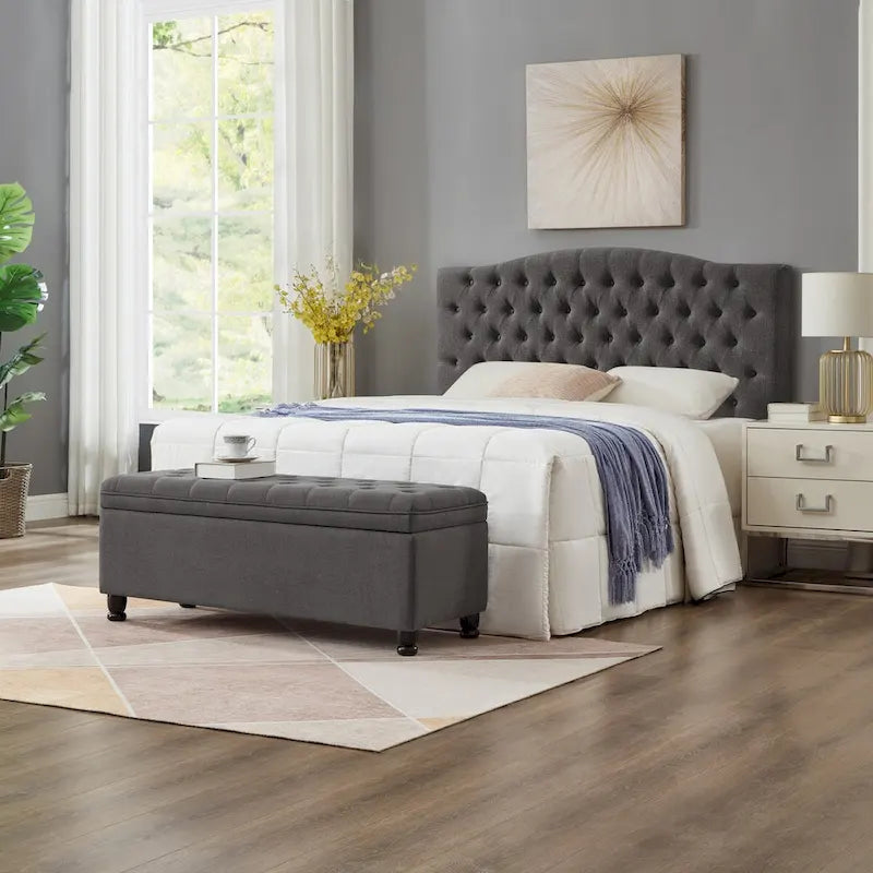 Banc de rangement capitonné avec boutons