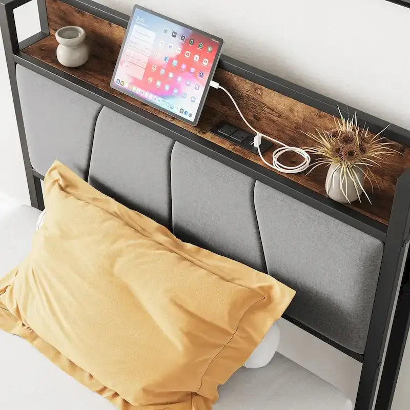Tête de lit de rangement pour lit jumeau avec station de recharge, montage facile