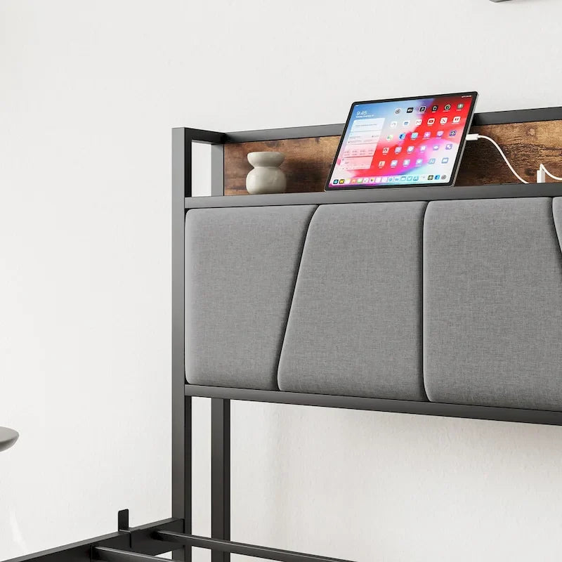 Tête de lit de rangement pour lit jumeau avec station de recharge, montage facile