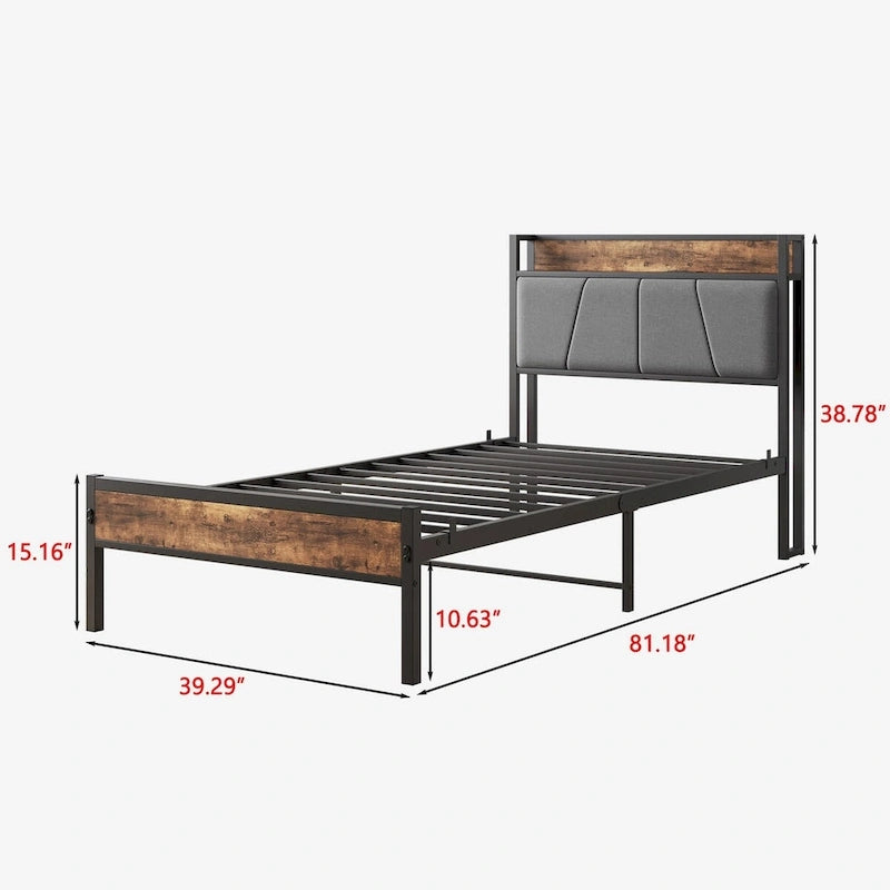 Tête de lit de rangement pour lit jumeau avec station de recharge, montage facile