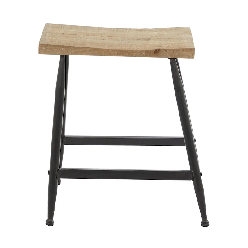 Tabouret de comptoir en métal avec plateau en bois marron - Noir