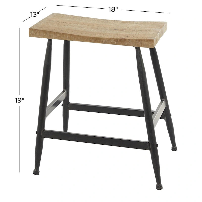 Tabouret de comptoir en métal avec plateau en bois marron - Noir