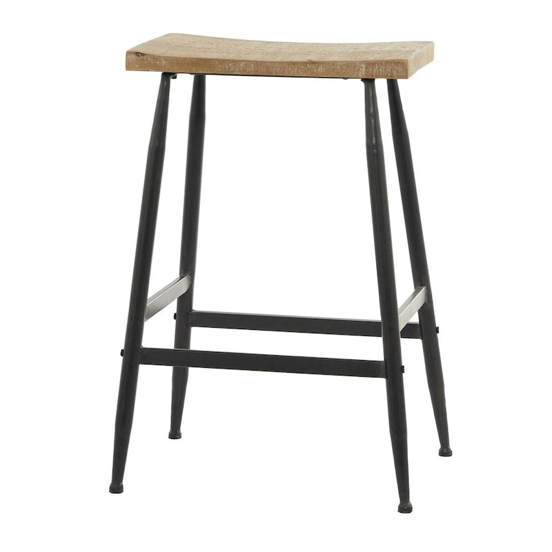 Tabouret de comptoir en métal avec plateau en bois marron - Noir