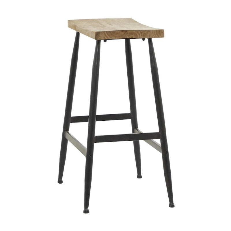 Tabouret de comptoir en métal avec plateau en bois marron - Noir